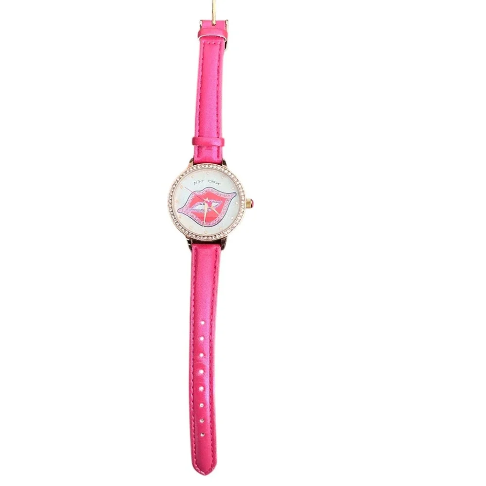 Betsey Johnson Pink Lips‎ Crystal Bezel Rose Gold Watch BJ00517-101 New